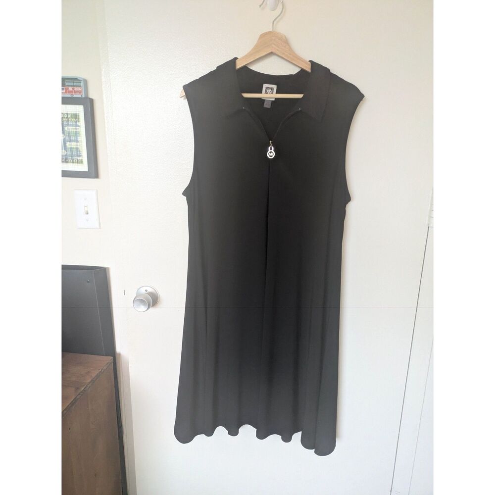 NWOT Anne Klein Black Sleeveless Collar Dress w/ Gold Front Zip Sz 14